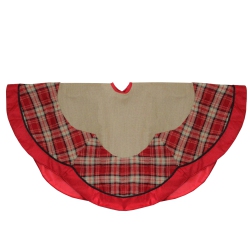 NORTHLIGHT 48" Burlap And Plaid Christmas Tree Skirt With Scalloped Border In Red
