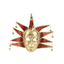 ALLSTATE 9" Gold And Sequins Ornate Minstrel Masquerade Mask Christmas Ornament In Red