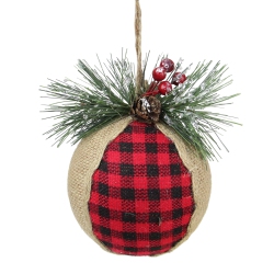 NORTHLIGHT 5.75" And Black Plaid With Burlap Christmas Ornament In Red