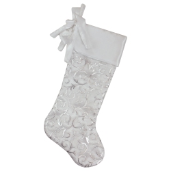 NORTHLIGHT 19" And Silver Filigree Christmas Stocking With Bows In White