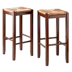 SLICKBLUE Kaden 2-PC Rush Seat Bar Stool Set, Walnut