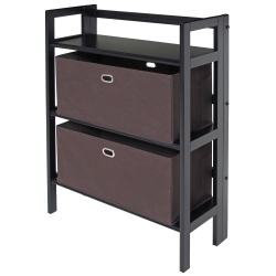 SLICKBLUE Torino 3-PC Foldable Shelf With 2 Foldable Wide Fabric Baskets And Chocolate In Black