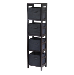 SLICKBLUE Capri 5-PC Narrow Storage Shelf With 4 Foldable Fabric Baskets, Espresso And In Black