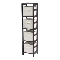 SLICKBLUE Capri 5-PC Storage Shelf With 4 Foldable Fabric Baskets, Espresso And In Beige