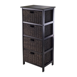 SLICKBLUE Omaha Storage Rack With 4 Foldable Corn Husk Baskets And Chocolate In Black