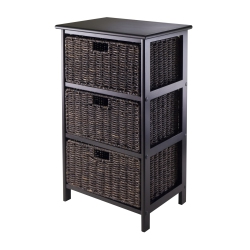 SLICKBLUE Omaha Storage Rack With 3 Foldable Corn Husk Baskets And Chocolate In Black