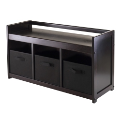 SLICKBLUE Addison 4-PC Storage Bench With 3 Foldable Fabric Baskets, Espresso And In Black