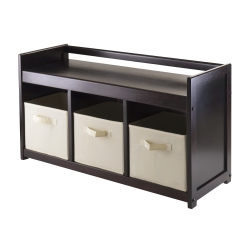 SLICKBLUE Addison 4-PC Storage Bench With 3 Foldable Fabric Baskets, Espresso And In Beige