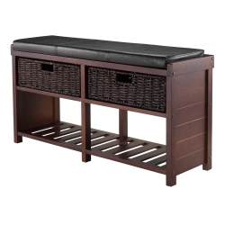 SLICKBLUE Colin Storage Bench With Seat Cushion And 2 Foldable Corn Husk Baskets, Cappuccino, Espresso And Chocolate