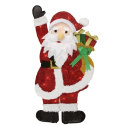 NORTHLIGHT 32" And White Lighted Waving Santa With Gifts Christmas Outdoor Decoration In Red