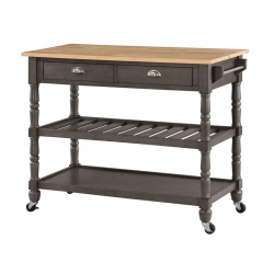 CONVENIENCE CONCEPTS French Country Three-Tier Butcher Block Kitchen Cart W/drawers In Wood In Gray