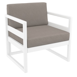 COMPAMIA Mykonos Patio Club Chair In With Acrylic Fabric Taupe Cushions In White