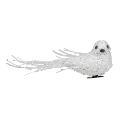 NORTHLIGHT 6.5" And Silver Sequined Bird Christmas Ornament With Clip In White