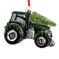 NORTHLIGHT 4" Tractor With Tree Glass Christmas Ornament In Green