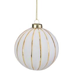 NORTHLIGHT 4" And Gold Striped Glass Christmas Ball Ornament In White