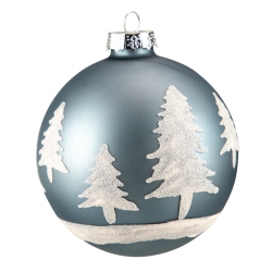 NORTHLIGHT 4" Slate With Glittered Trees Glass Ball Christmas Ornament In Blue