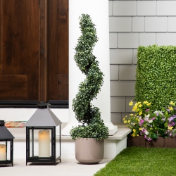 NORTHLIGHT Two-Toned Boxwood Spiral Artificial Topiary Tree In Round Pot - 3'