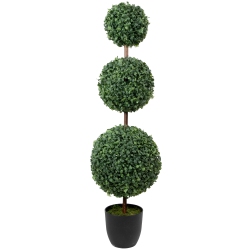 NORTHLIGHT 38" Artificial Two-Tone Boxwood Triple Ball Topiary Tree With Round Pot, Unlit