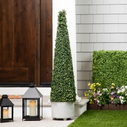 NORTHLIGHT Two-Toned Artificial Boxwood Topiary Cone Tree In Pot - 4'