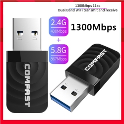 COMFAST USB Wifi Adapter Ac1300Mbps Dual-Band Wireless Network, 2.4Ghz/5.8Ghz Ac Built-In Antenna, Suitable for Desktop, USB3.0 Gigabit Wifi