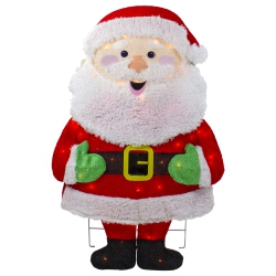 NORTHLIGHT 32" Lighted 2D Chenille Santa Outdoor Christmas Decoration