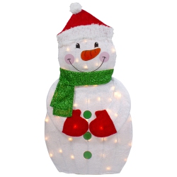 NORTHLIGHT 32" Lighted 2D Chenille Snowman With Scarf Outdoor Christmas Decoration