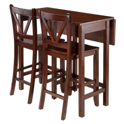SLICKBLUE Lynnwood 3-PC Drop Leaf Table With V-Back Counter Stools, Walnut