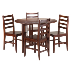 SLICKBLUE Alamo 5-PC Round Drop Leaf Table With Ladder-Back Chairs, Walnut
