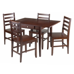 SLICKBLUE Hamilton 5-PC Drop Leaf Table With Ladder-Back Chairs, Walnut