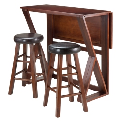 SLICKBLUE Harrington 3-PC Drop Leaf High Table With Cushion Seat Counter Stools, Walnut And Espresso