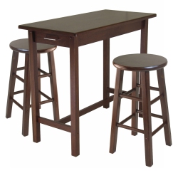 SLICKBLUE Sally 3-PC Breakfast Table Set With Counter Stools, Walnut