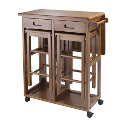 SLICKBLUE Suzanne 3-PC Space Saver With Tuck-Away Stools, Teak