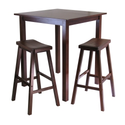 SLICKBLUE Parkland 3-PC High Table With Saddle Seat Bar Stools, Walnut