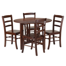 SLICKBLUE Alamo 5-PC Round Drop Leaf Table With Ladder-Back Chairs, Walnut