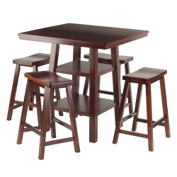 SLICKBLUE Orlando 5-PC High Table With Saddle Seat Counter Stools, Walnut