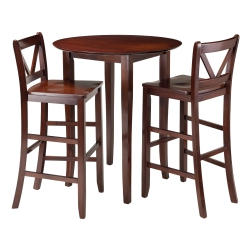 SLICKBLUE Fiona 3-PC High Table With V-Back Bar Stools, Walnut