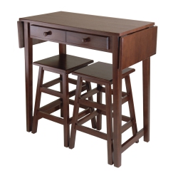 SLICKBLUE Mercer 3-PC Drop Leaf Island With Square Seat Counter Stools, Cappuccino
