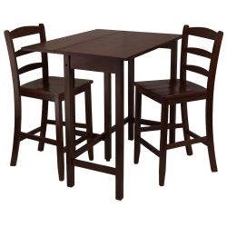 SLICKBLUE Lynnwood 3-PC Drop Leaf Table With Ladder-Back Counter Stools, Walnut