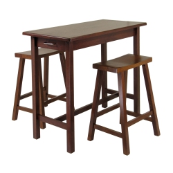 SLICKBLUE Sally 3-PC Breakfast Table With Saddle Seat Counter Stools, Walnut