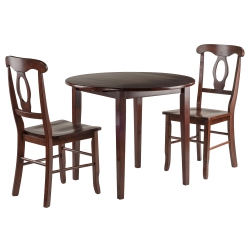 SLICKBLUE Clayton 3-PC Drop Leaf Table With Key Hole-Backchairs, Walnut