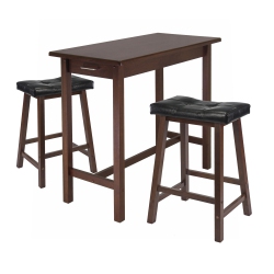 SLICKBLUE Sally 3-PC Breakfast Table With Cushion Saddle Seat Counter Stools, Walnut And In Black