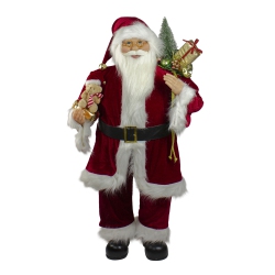 NORTHLIGHT Santa Claus Christmas Figure With Teddy Bear And Gift Bag - 36