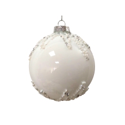 NORTHLIGHT 4" And Silver Sequins Christmas Glass Ball Ornament In White