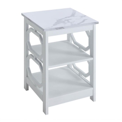 CONVENIENCE CONCEPTS Omega End Table With Shelves With Faux Marble Top And Wood Finish In White