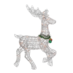 NORTHLIGHT 25" Silver And Lighted Prancing Reindeer Christmas Outdoor Decor In Green