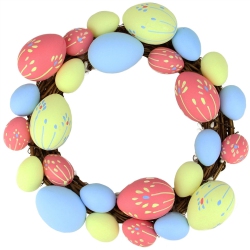 NORTHLIGHT 10" Pink And Blue Floral Stem Easter Egg Spring Wreath In Yellow
