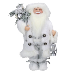 NORTHLIGHT 12" Elegant Frost Standing Santa Claus Christmas Figure With Lantern In White
