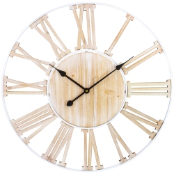 NORTHLIGHT Wood And Metal Roman Numeral Battery Operated Round Wall Clock - 28