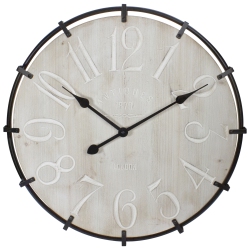 NORTHLIGHT Country Rustic Metal And Wood Round Wall Clock - 23.5" - In Black