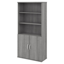 BBF Studio C 5 Shelf Bookcase With Doors In Platinum - Engineered Wood In Gray